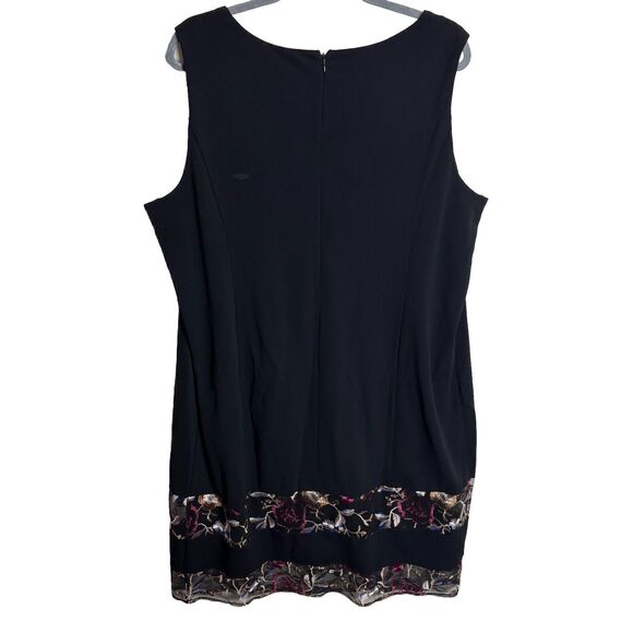 Catherines Black Label Black Sleeveless Sheath Dress Embroidered Mesh Hem 2X